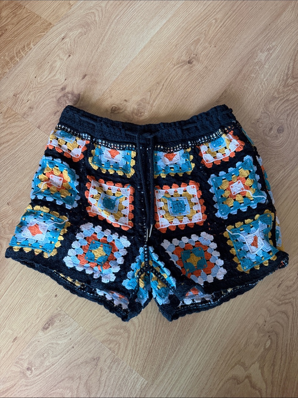 Crochet Granny Square Shorts Colorful Boho Festival Size Small / 4